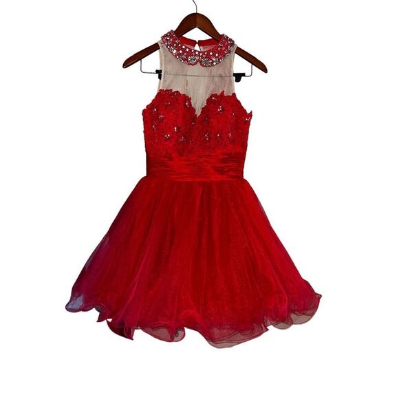 Sherri Hill 21227 red homecoming prom wedding rhinestone tutu sequence dress ￼ - Picture 12 of 14